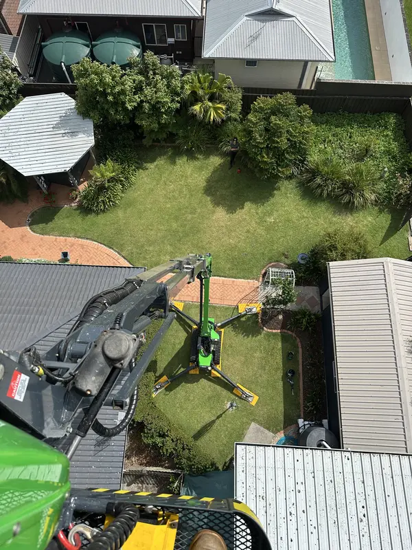 View from the top — looking down from the EWP basket at height