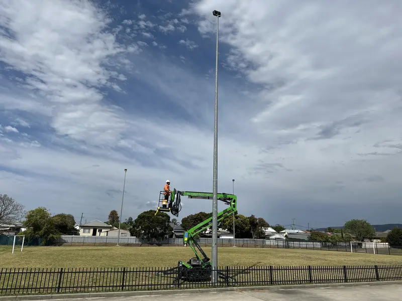 EWP at commercial sports field lighting structure